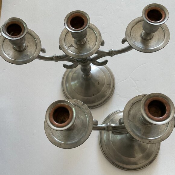 ANTIQUE Pair of 3 Candelabra Brushed Pewter Broadman EUC - Picture 5 of 7